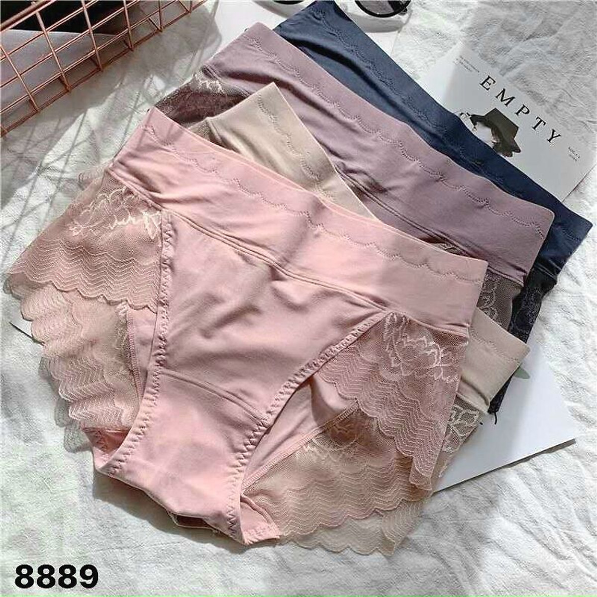 Combo 10 Quần Lót Cotton Lưng Cao Phối Ren