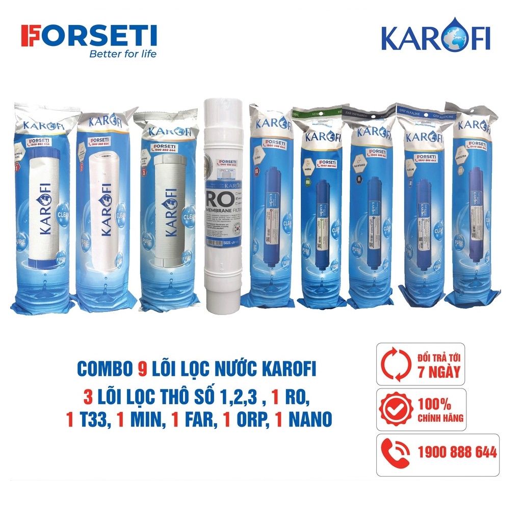 Combo 9 lõi lọc nước Karofi chính hãng dùng cho máy lọc nước Karofi O