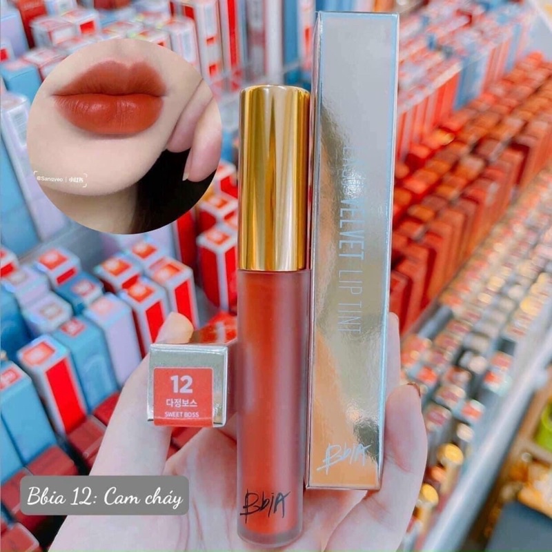 Son lỏng BBIA Cam cháy màu 12 - Chất son lỏng, màu cam cháy đậm, thiết kế bao bì sang trọng, hiệu ứng màu sắc tươi sáng, phù hợp cho trang điểm môi.