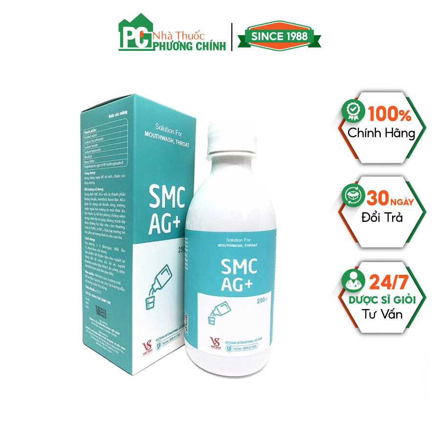 Nước súc miệng smc ag + hoá dược - giúp khử mùi hôi miệng, phòng tránh bệnh lây theo đường hô hấp