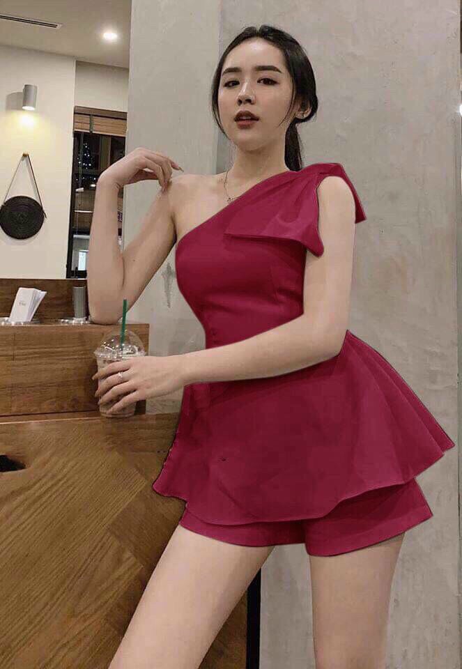 [hàng new] Sét bộ cột nơ lệch vai siêu dễ thương