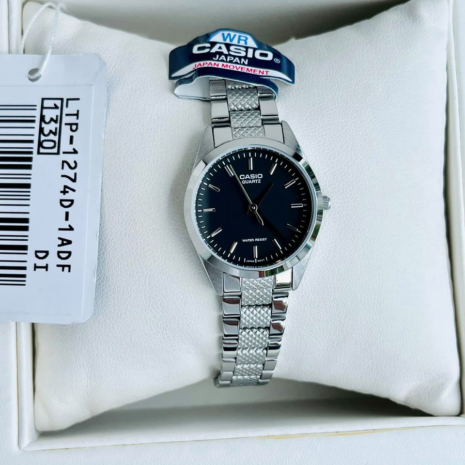 ĐỒNG HỒ NỮ CASIO LTP-1274D-1A MẶT ĐEN KIM LOẠI