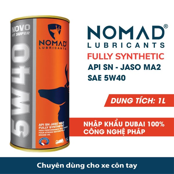 Nhớt xe máy tổng hợp toàn phần NOMAD 1.1L API SN- JASO MA2 5W40 dầu nhớt Thái Lan NXM026A