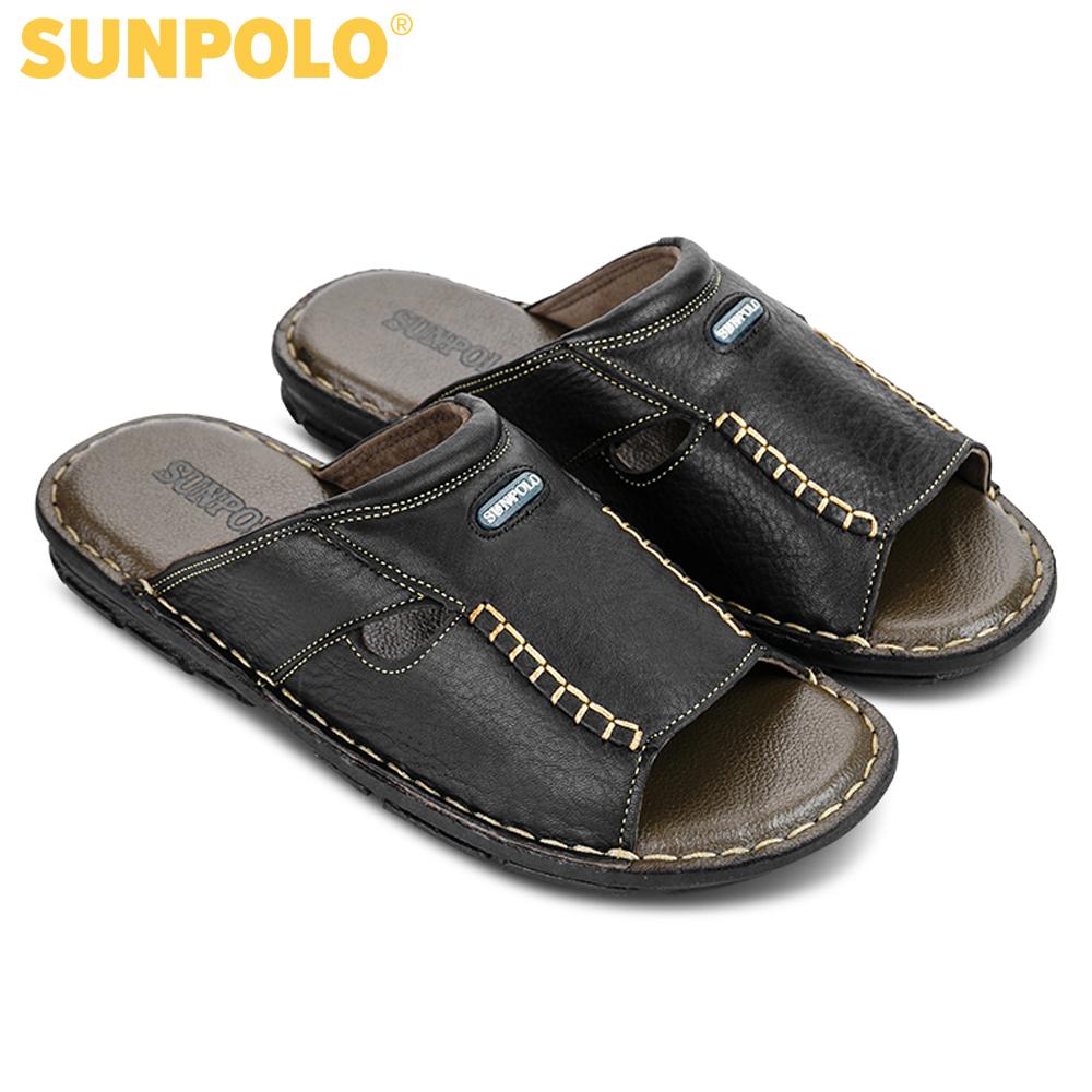 Men Leather SUNPOLO Sandals AQN012 (Black)