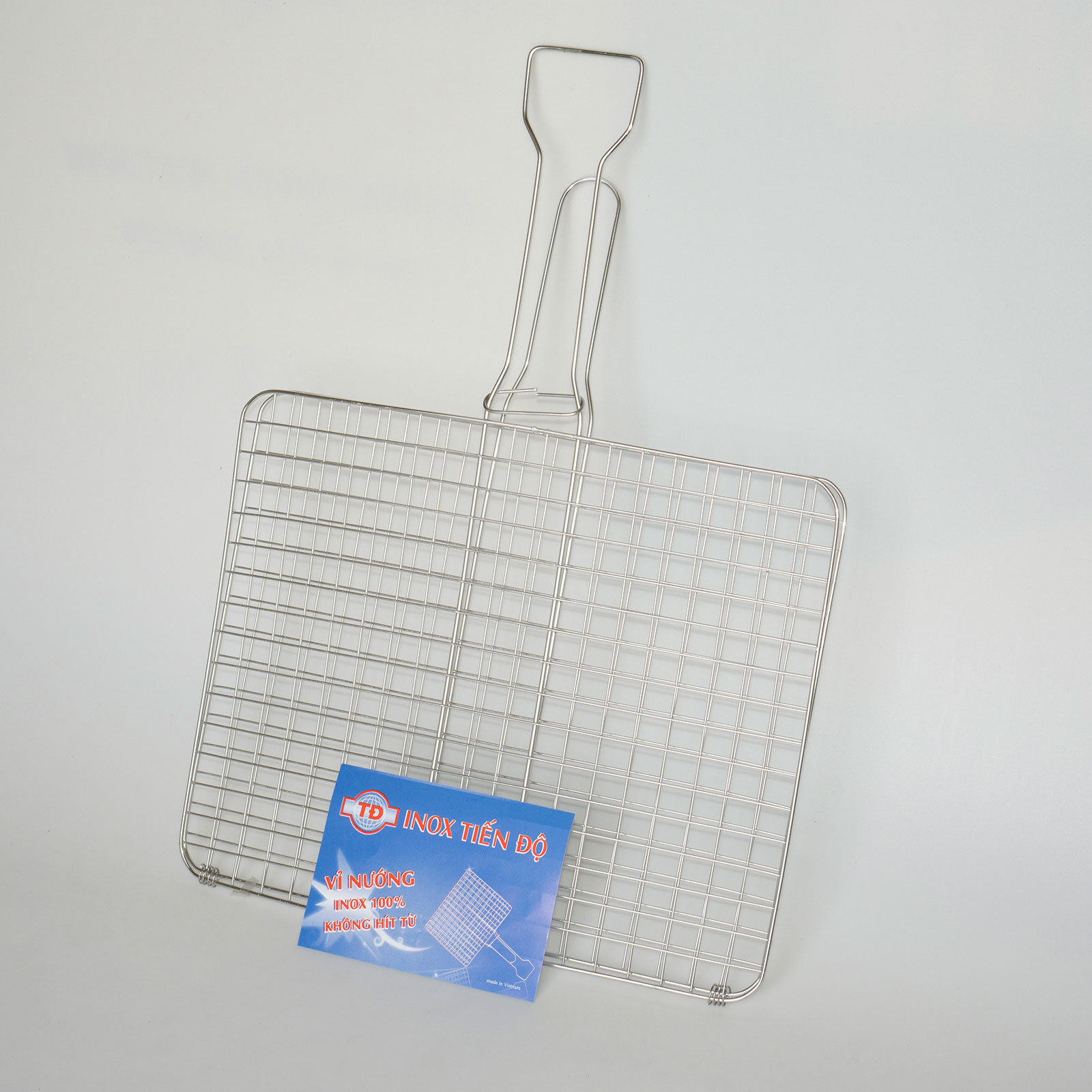 Vỉ nướng hộp inox 304 Tiến Độ kẹp nướng thịt cá inox, phên nướng inox
