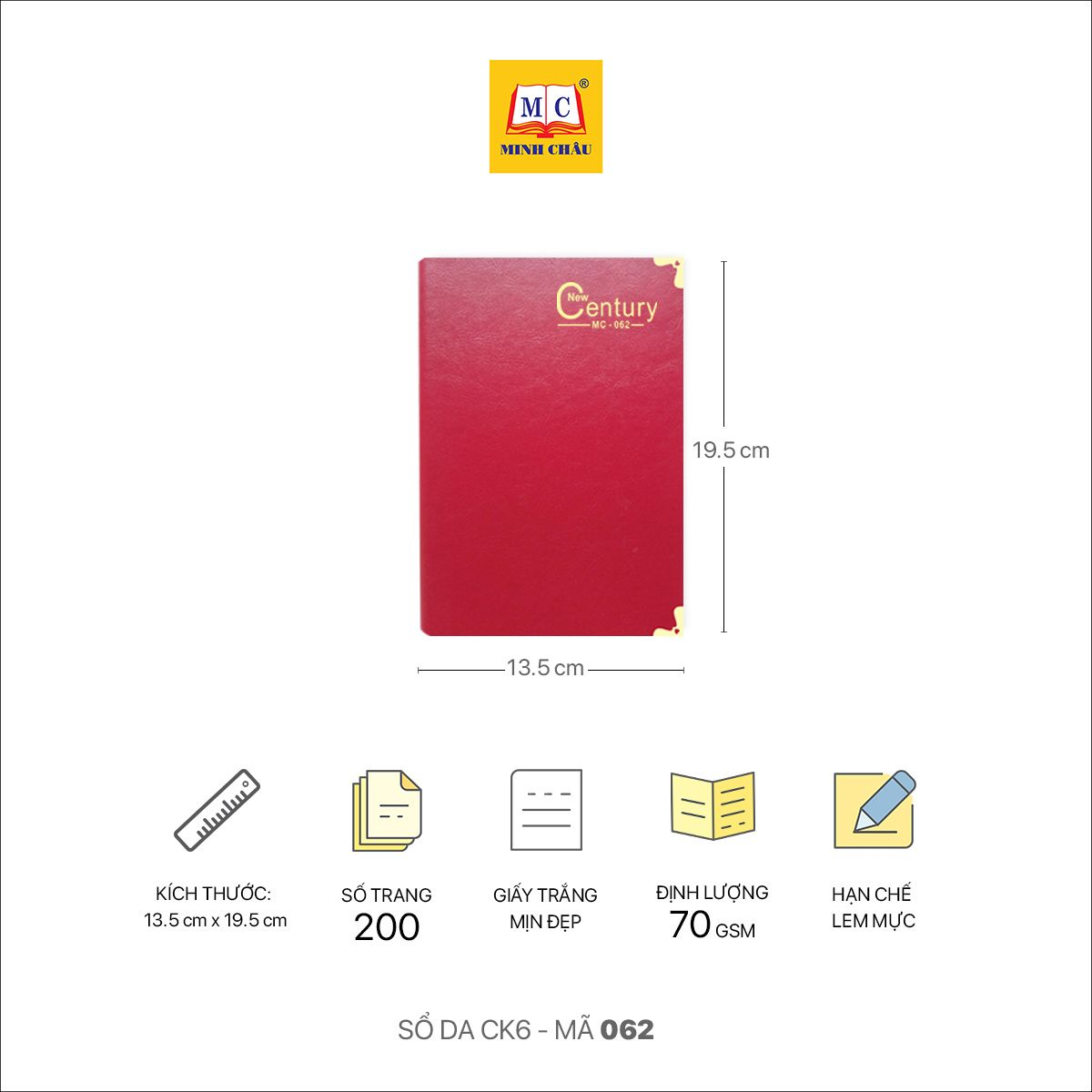 Sổ Da Minh Châu CK6 nẹp góc đồng, cứng cáp, chắc chắn