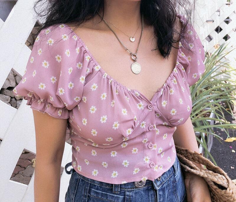 [HCM]ÁO CROPTOP HOA TÍM