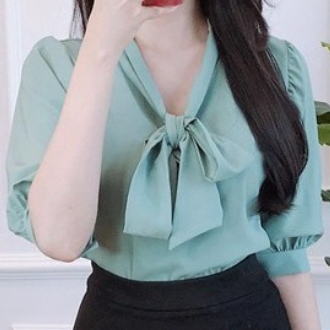 🔥[C025] Áo SƠ MI KIỂU NỮ CỘT NƠ CỔ tay lửng hàng Quảng Châu xinh xắn cực HOT - kholenqc