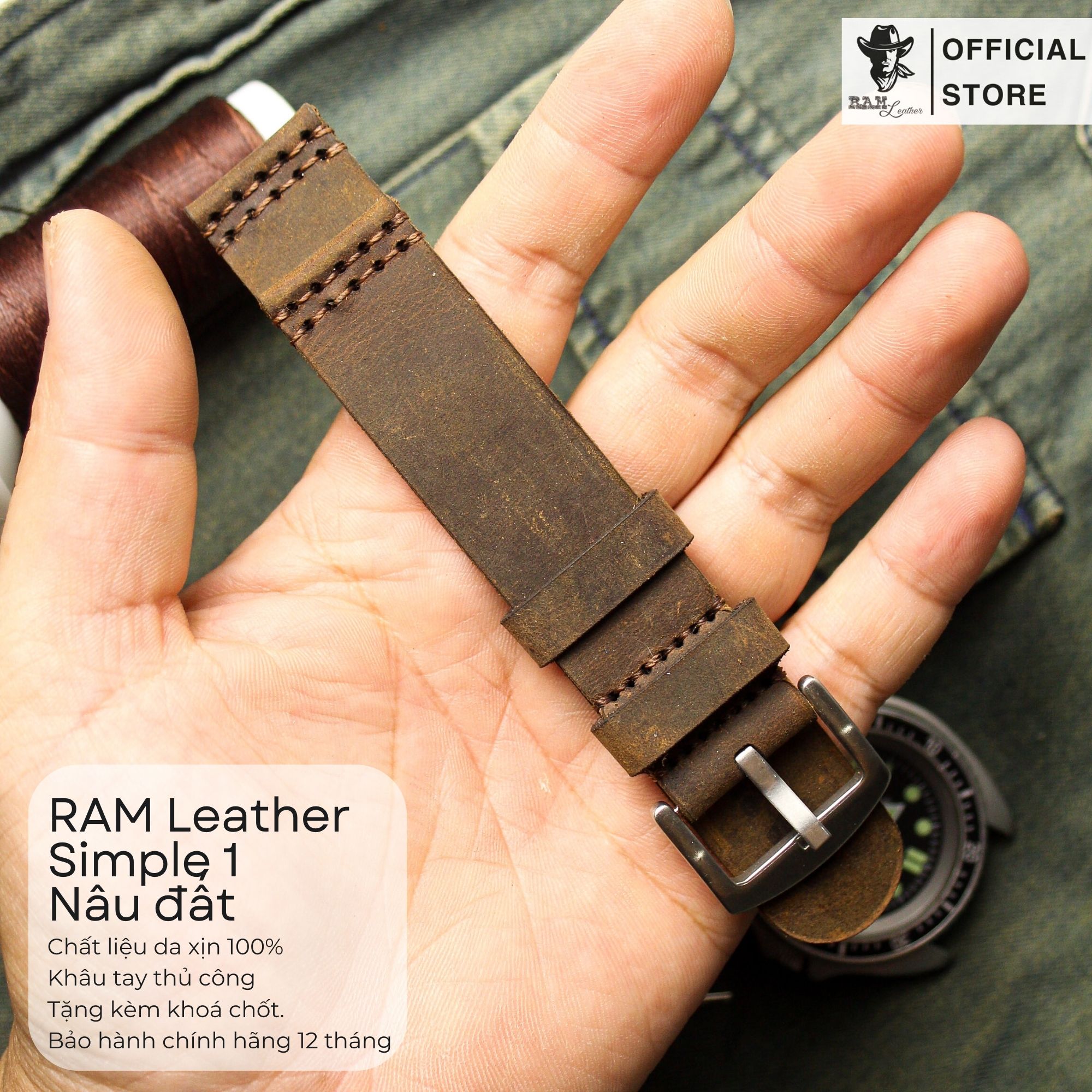 Dây da đồng hồ Siêu bền Da Bò Bản Bền Đẹp RAM Leather Simple 1