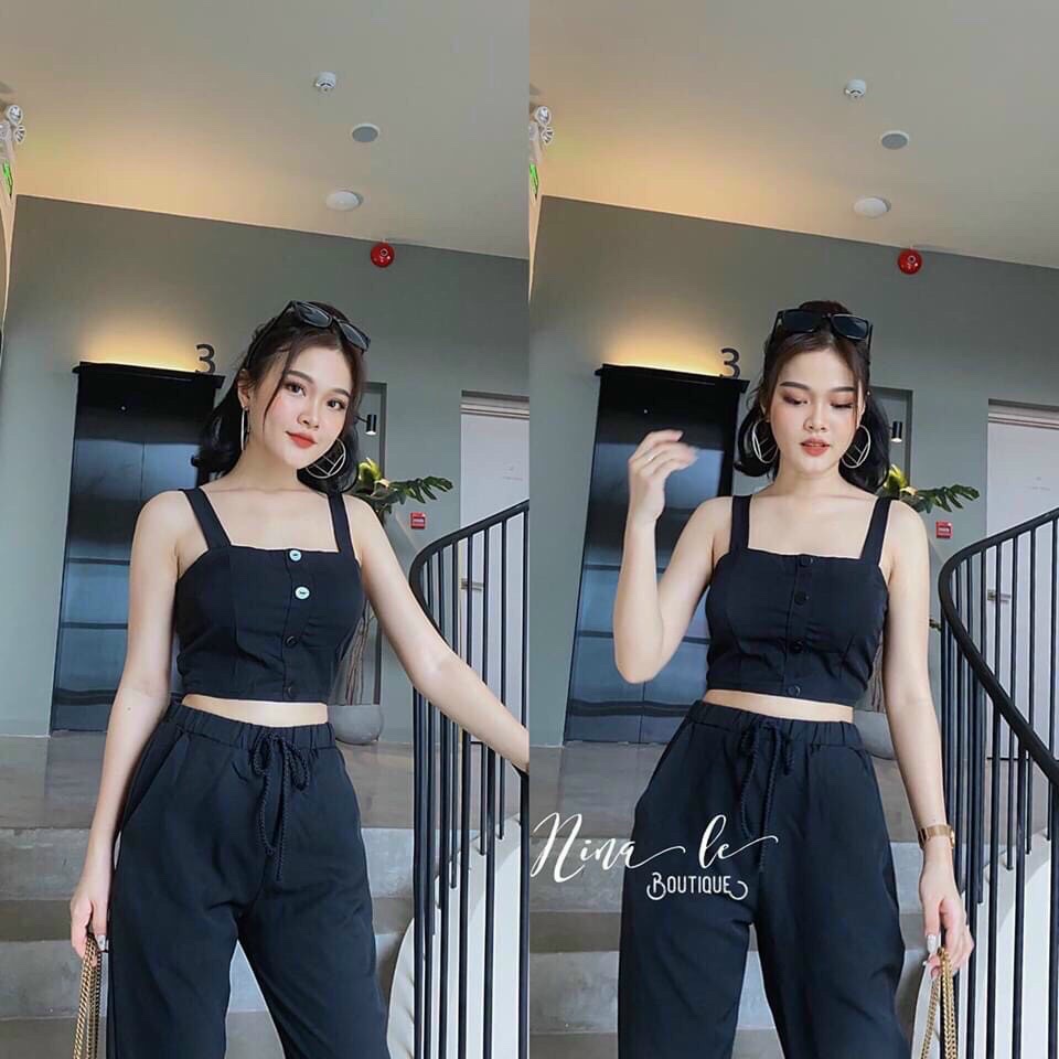 [HCM]SET ÁO DÂY BẢN TO Bamboo Shop PHỐI NÚT THỂ THAO NĂNG ĐỘNG CÁ TÍNH CHO PHÁI ĐẸP QCS