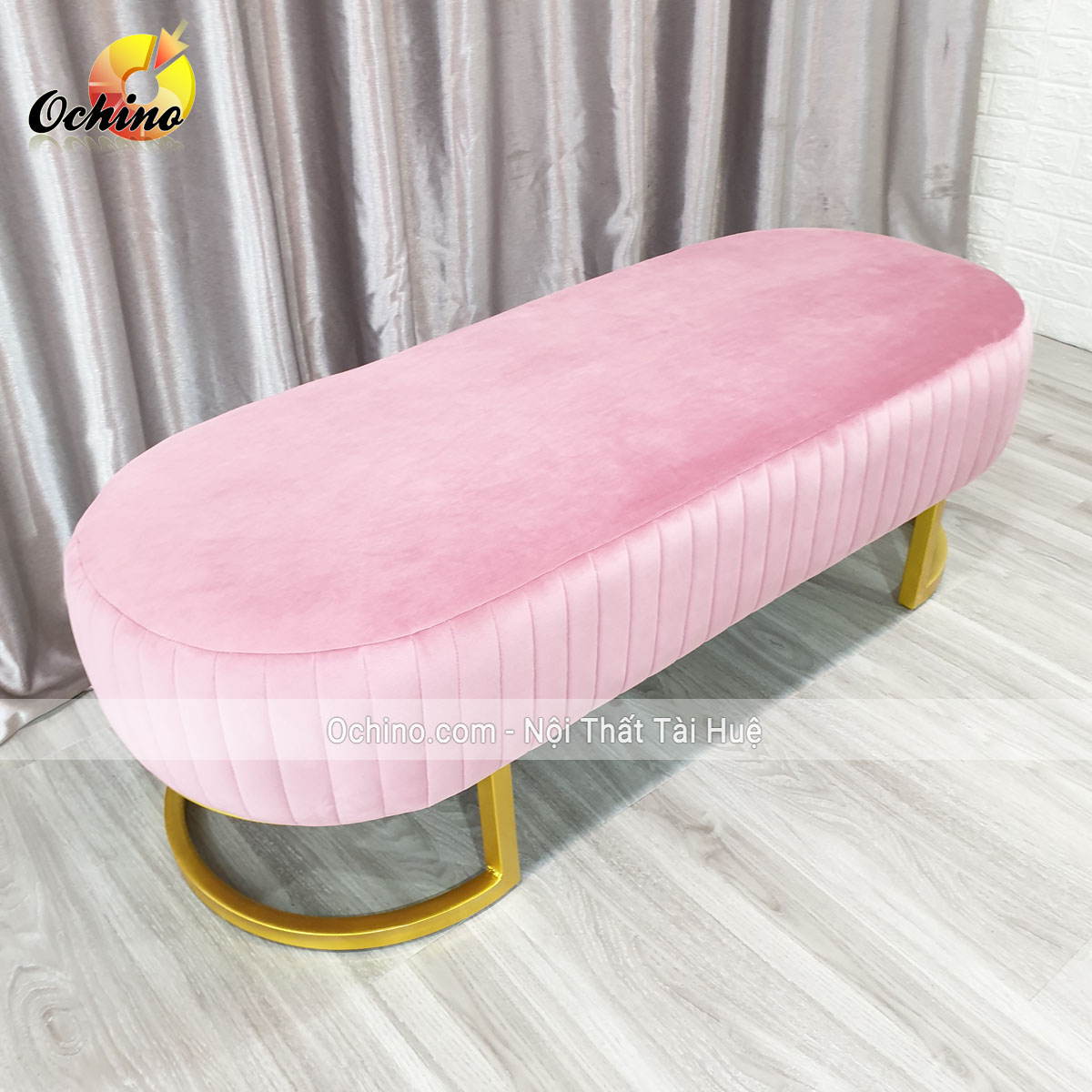 ( FREE SHIP ) Ghế Dài, Ghế Dài ngồi Chờ, Ghế Dài Sofa, Ghê dài Spa, Ghế Dài Chờ, ghế băng, ghế băng dài, ghế băng sofa (Hình Bầu Dục Chân vàng Sang Chảnh) Dài 80cm