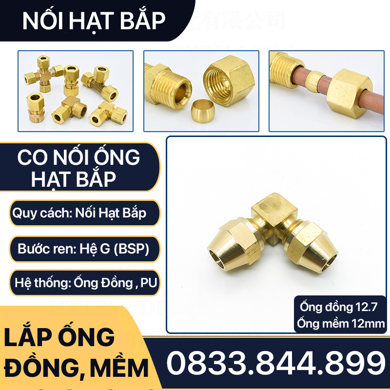 Co hạt bắp, nối co ống đồng hạt bắp siết ống 6 8 10 12mm