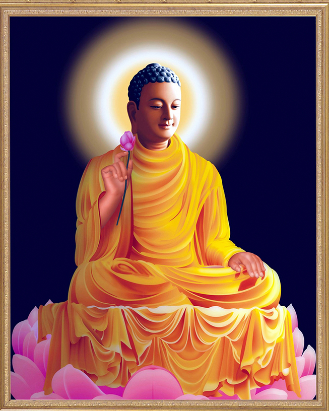 Tranh Phật bổn sư Thích Ca Mâu Ni tọa thiền kèm khung 16