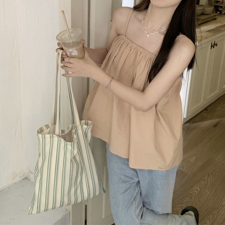 [3-5/8 Hoàn Tiền 25%]Áo hai dây viền chun dáng rộng A93