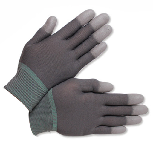 Găng tay sợi polyester phủ pu đầu ngón xám cao cấp