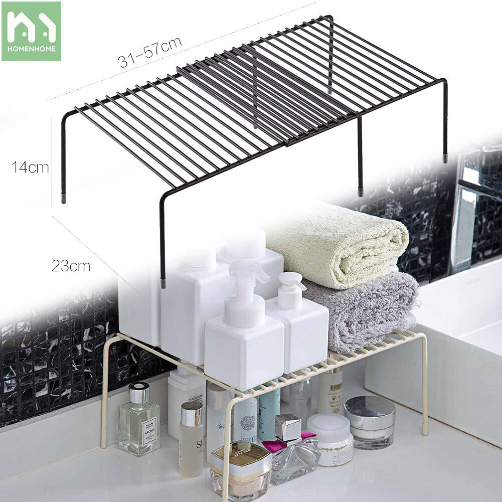 Homenhome Retractable Iron Kitchen Shelf Cabinet Drain Storage Rack Spice Shelf