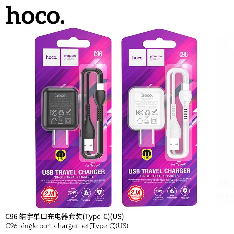 Bộ sạc Hoco C96 - 5V/2.1A kèm dây sạc iPhone, Micro, TypeC - Chính hãng