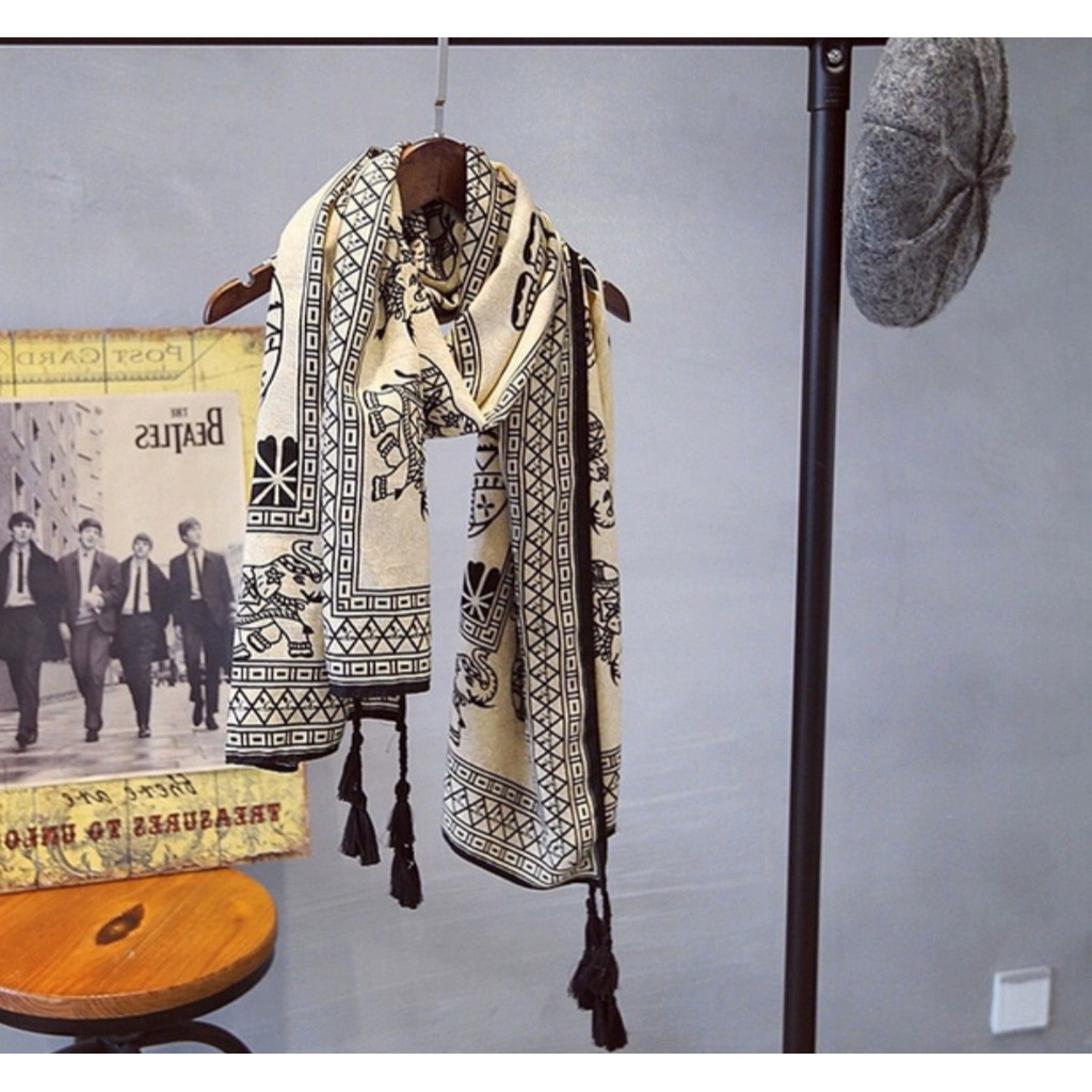 Khăn Choàng BOHO Họa Tiết Hình Voi Vintage