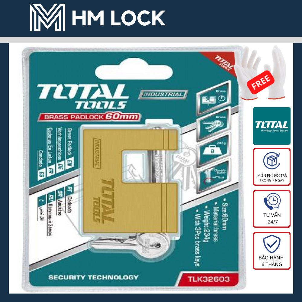 Ổ khóa đồng thau total 60, 70mm - hàng chính hãng - hm lock
