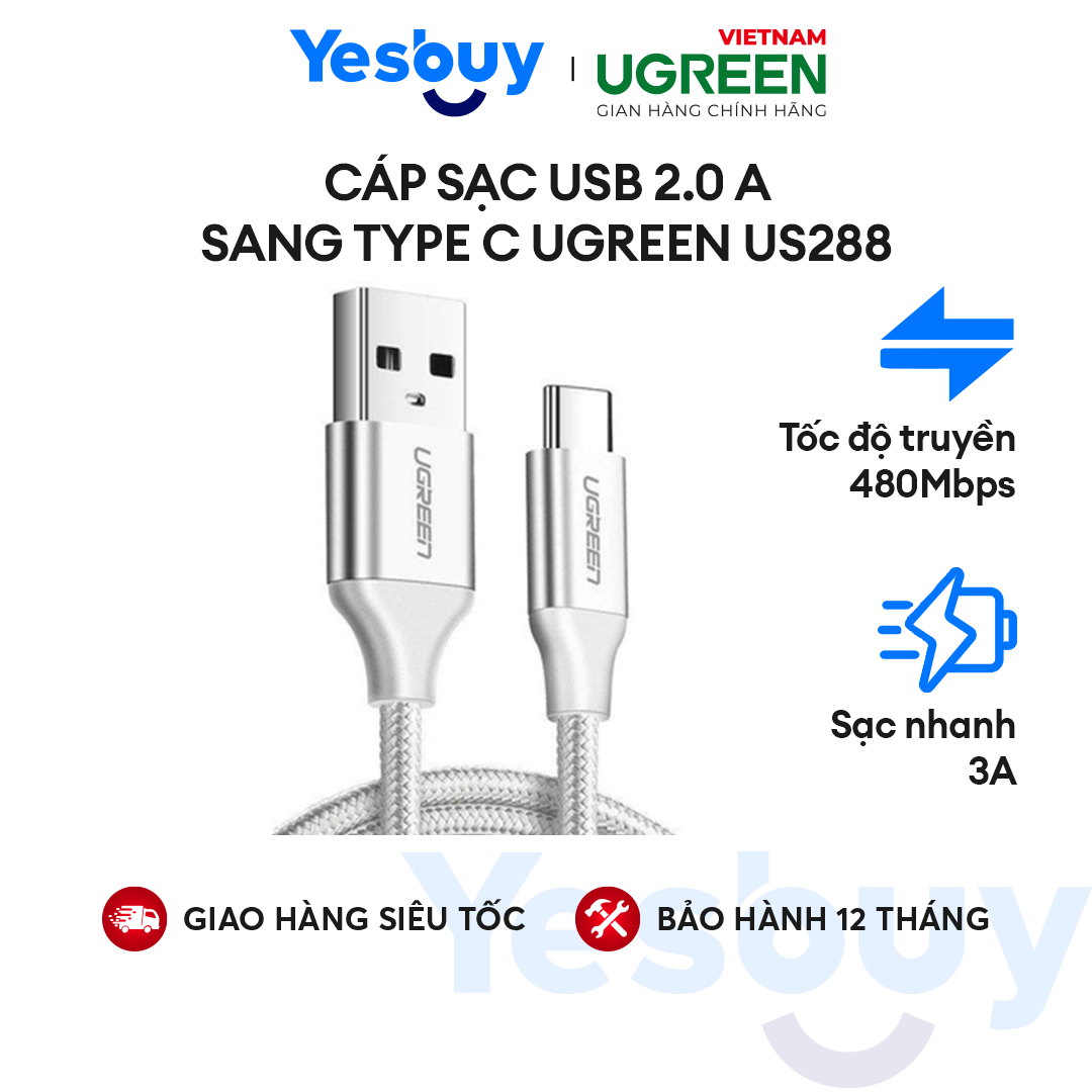 Cáp sạc usb 2.0 a sang type c ugreen us288 cho samsung s21 s20 xiaomi redmi note 11 | dòng sạc 3a 15w 18w | bảo hành 1 đổi 1 18 tháng | 60225 60114 60115 60116 60117 60118 60826 60119 60120 60121 60122 60123