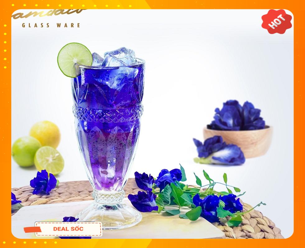 [HCM]Bộ 6 Ly Cốc Thủy Tinh Uống Sinh Tố Chân Cao Cẩm Đạt 340ML