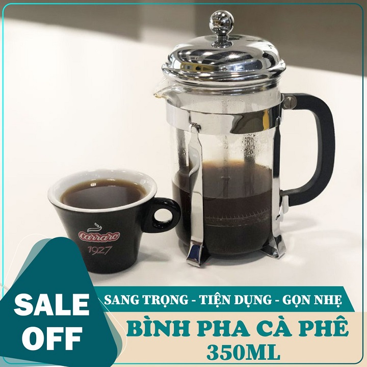 Bình pha cafe - Bình Pha Cafe Kiểu Pháp 350ml (Bạc) - Bình pha cà phê french press - Dùng để pha trà hay cà phê theo phương pháp French press ép cà phê - Bình pha cà phê Moka Pot 6 tách 300ml bằng Nhôm cao cấp