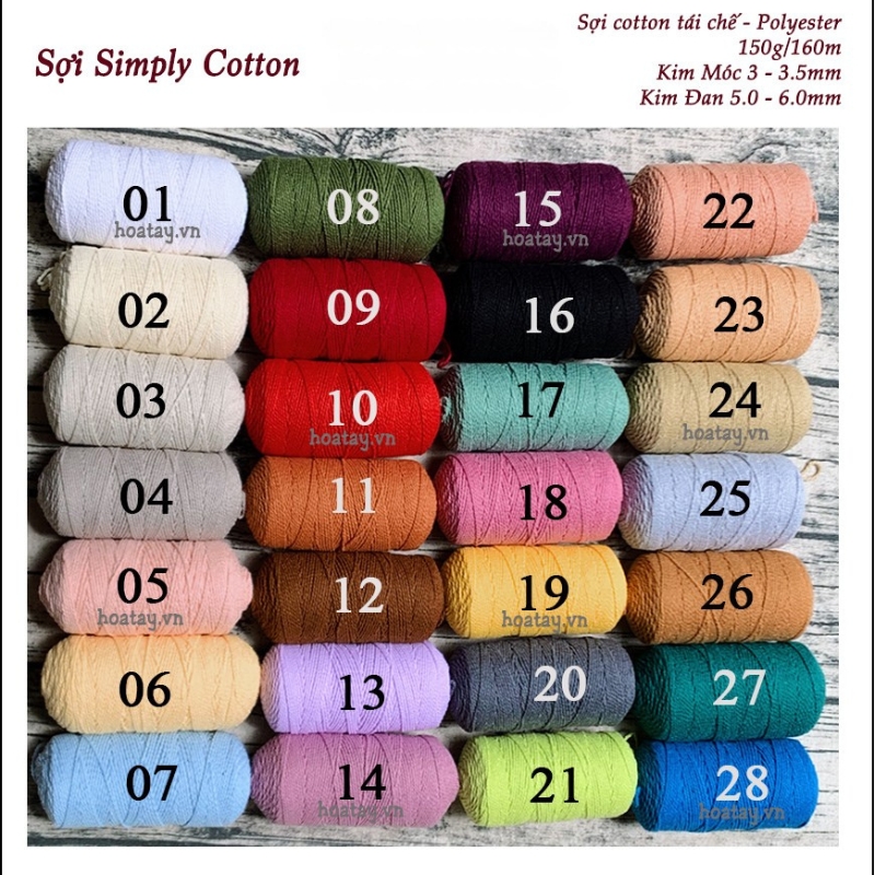 Sợi Simply Cotton dùng móc túi, mũ, thắt macrame