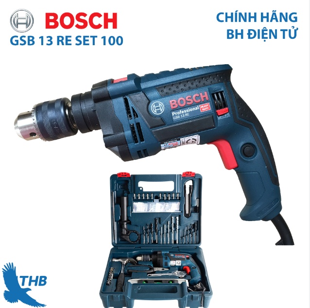 Máy khoan động lực bosch gsb 13 re 100 chi tiết . công suất 650w . khả năng hoạt động mạnh mẽ và hiệu quả