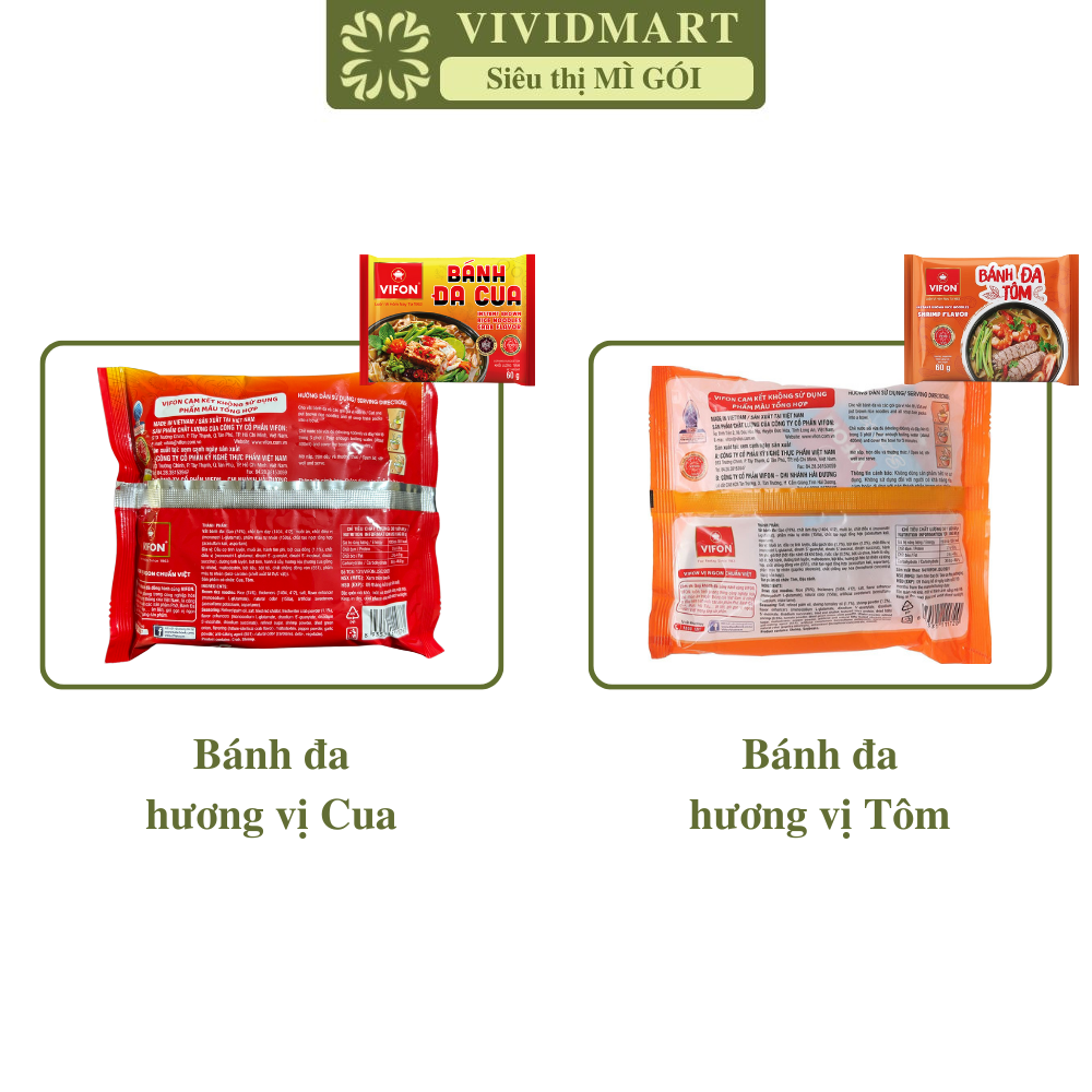 [SET 10 GÓI] - VIFON - Bánh đa Vifon gói 3 vị: Cua, Tôm, Hải sản cay, bánh đa gói Vifon, bánh đa trộn Vifon ăn liền (60g/gói)