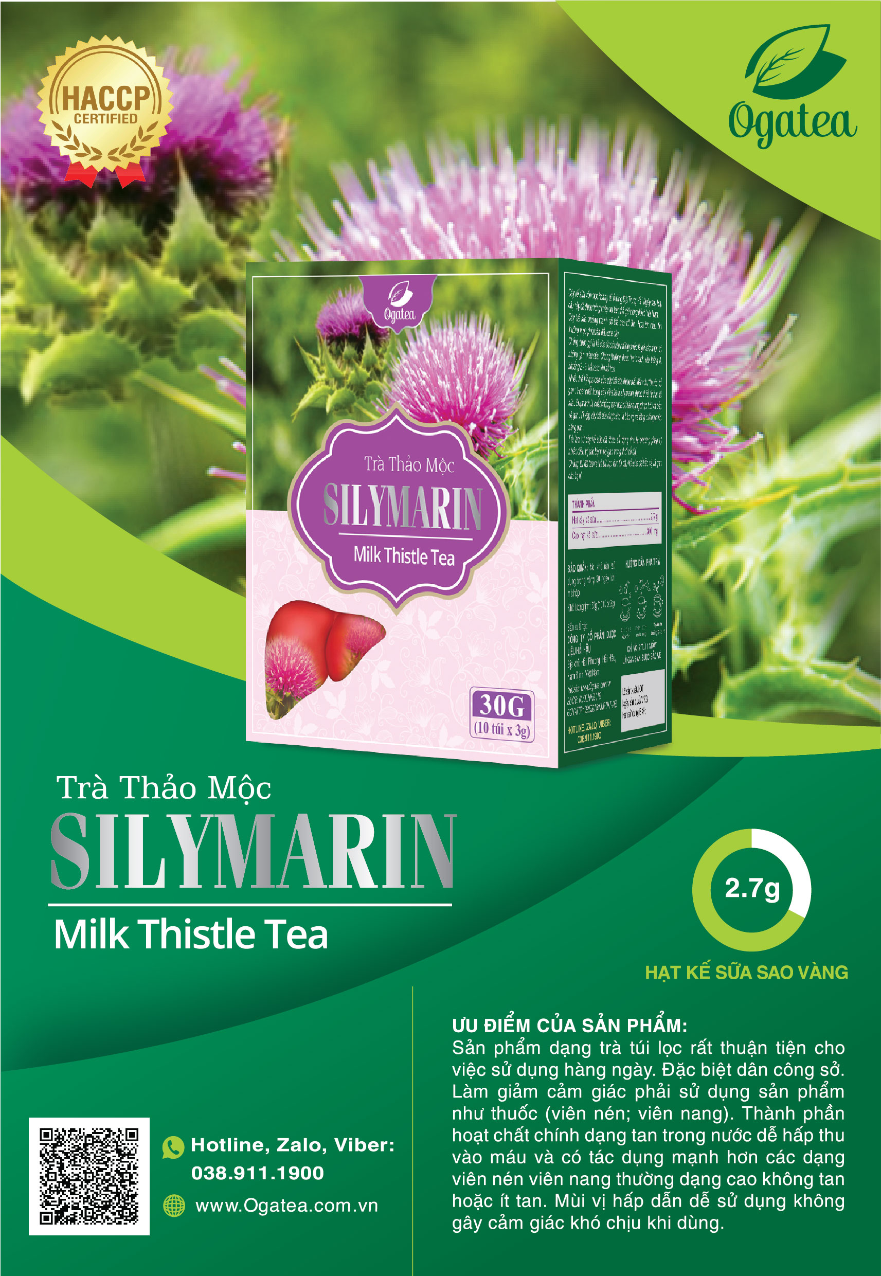 Trà  thảo mộc túi lọc Silymarin Ogatea