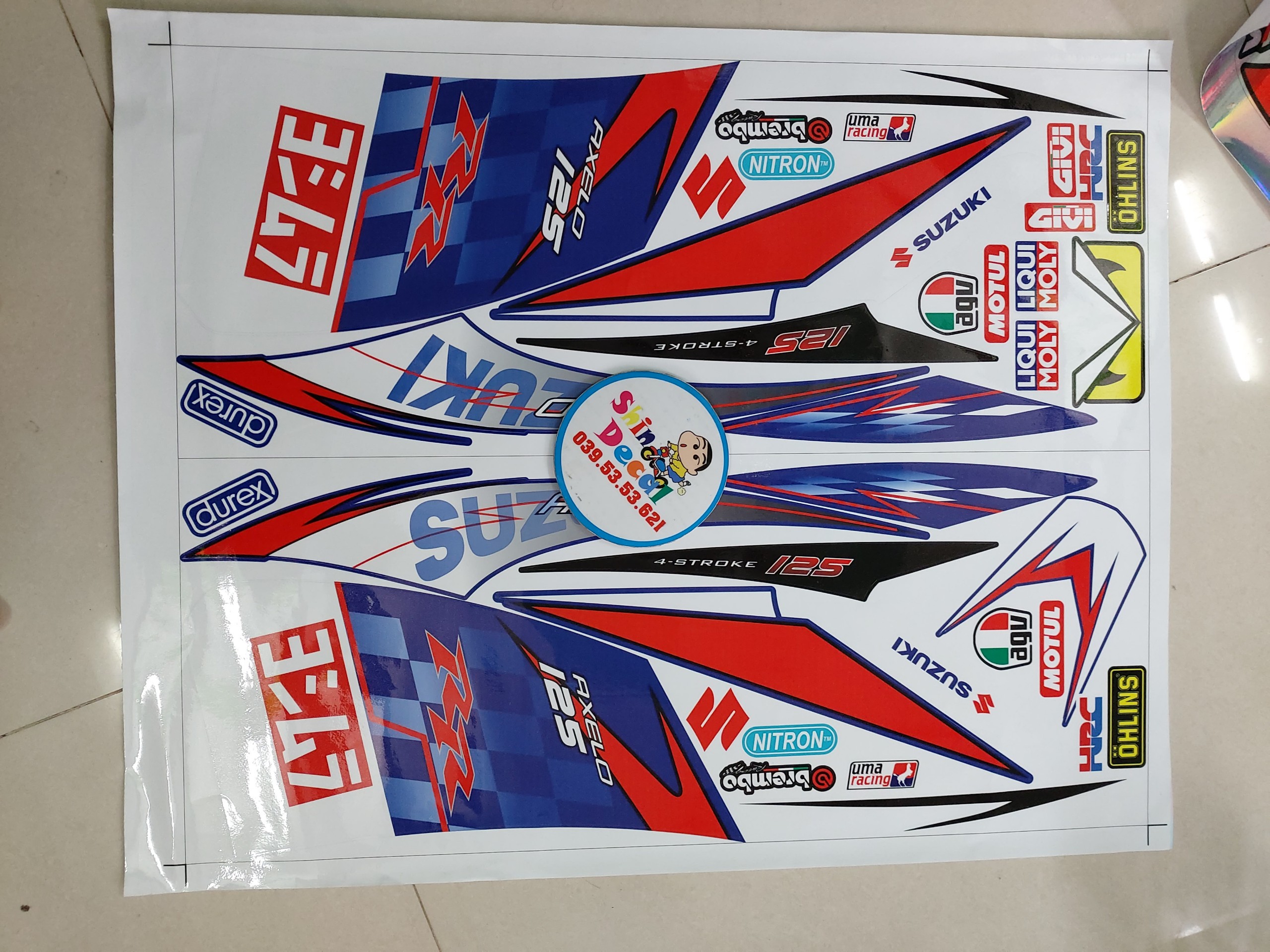 Tem rời axelo RR suzuki yoshimura trắng xanh