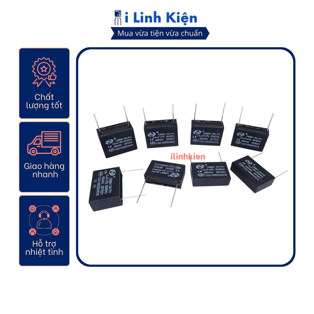 Tụ quạt 3uF 450VAC chân hàn mạch PCB CBB61