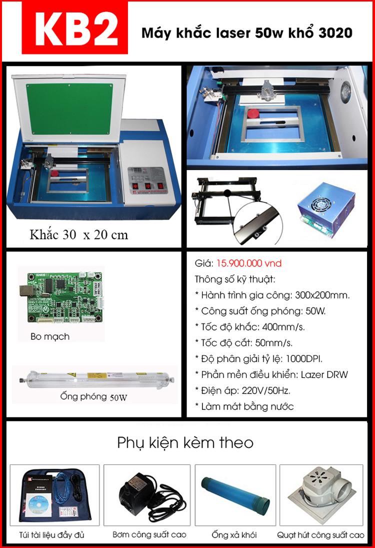 Máy Cắt Laser, Máy Khắc Laser 50W khổ 3020, Máy khắc laser KB2