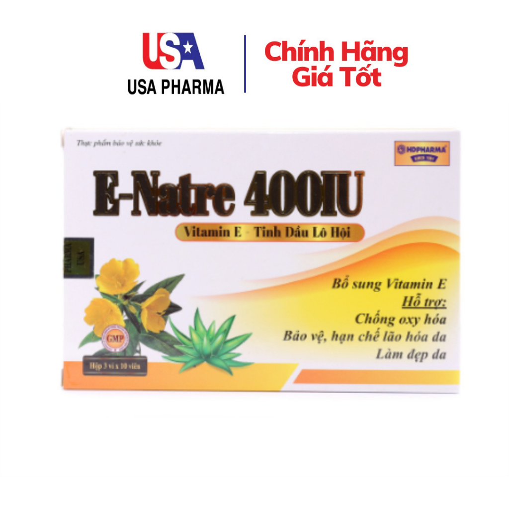 Viên uống E-Natre 400IU bổ sung Vitamin E, dầu hoa anh thảo đẹp sáng da - Hộp 30 viên