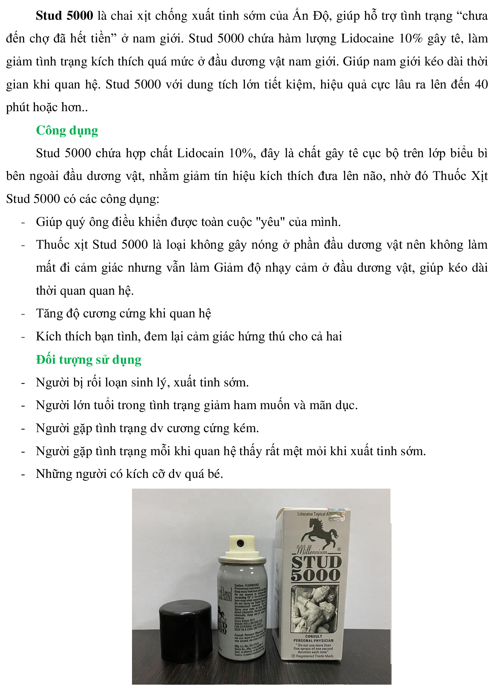 Chai xịt STUD 5000 Ấn Độ cao cấp (chai 20 ml) nam - hàng chính hãng