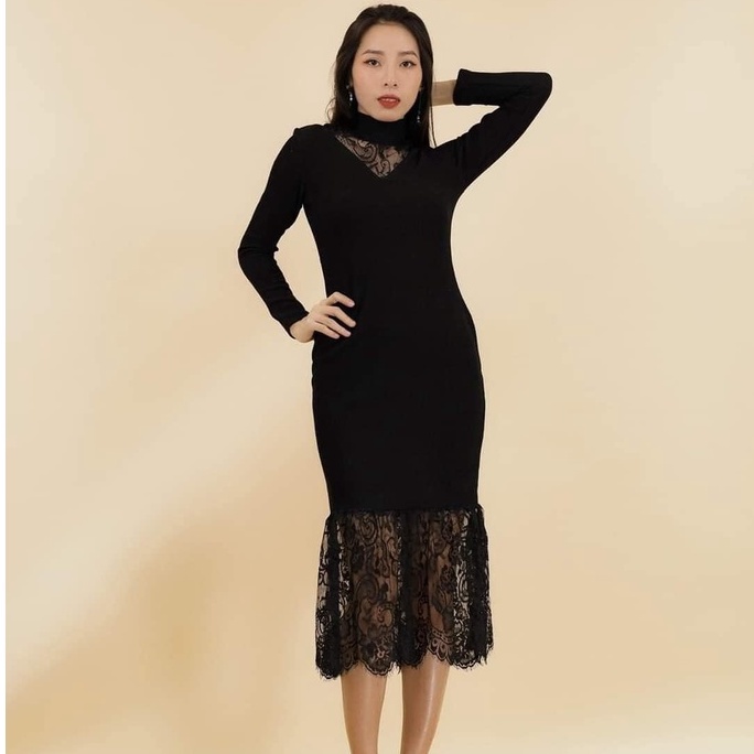 Đầm Len Dáng Ôm Emspo Cổ 5F Phối Ren Dll0005