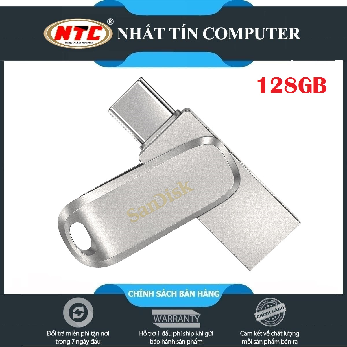 USB OTG Sandisk Ultra Dual Drive Luxe USB Type-C 3.1 128GB 150MB/s (Bạc) - Vỏ kim loại cao cấp - Nhất Tín Computer