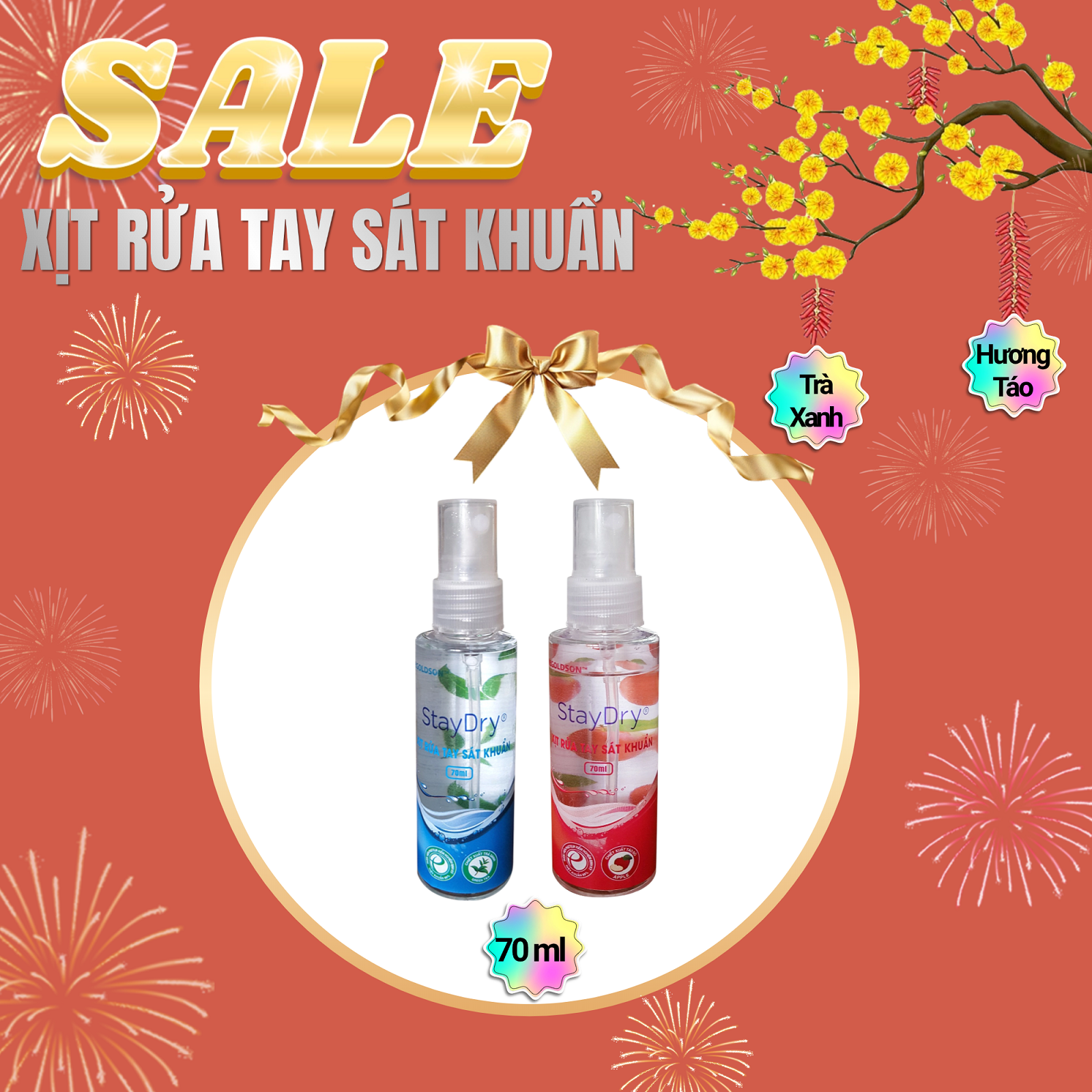 [ Combo 2 chai ] Xịt rửa tay sát khuẩn StayDry 70ml