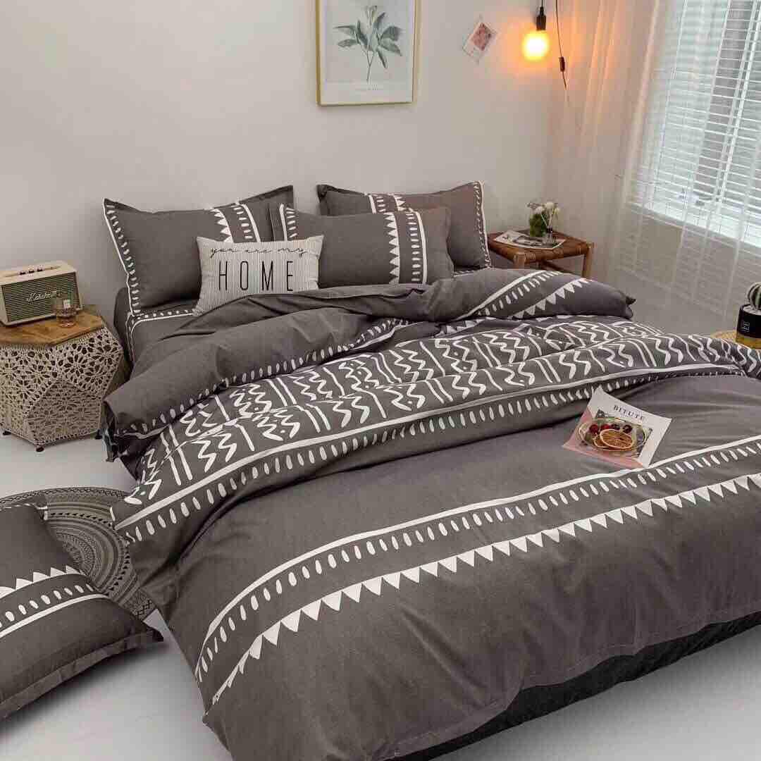 Bộ Chăn Ga Gối Cotton Hàn Quốc , Thổ Cẩm Xám , Chất Liệu Bền Đẹp, Không Phai, Không Xù, Mẫu Mã Kích Cỡ Đa Dạng