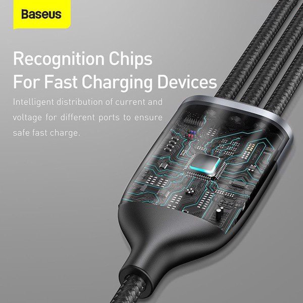 Cáp sạc nhanh 3 đầu Baseus Flash Series 3 in 1 - 40W (USB to Type-C/ Lightning/ Micro, 5A/40W Quick Charging & Data Cable)