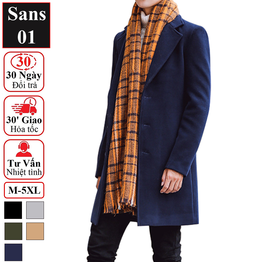 Áo măng tô nam dáng dài Sans01 khoác dạ hàn quốc blazer mangto giá rẻ đen xanh vàng size S M L XL bigsize 2XL 3XL 4XL 5XL trech coat men
