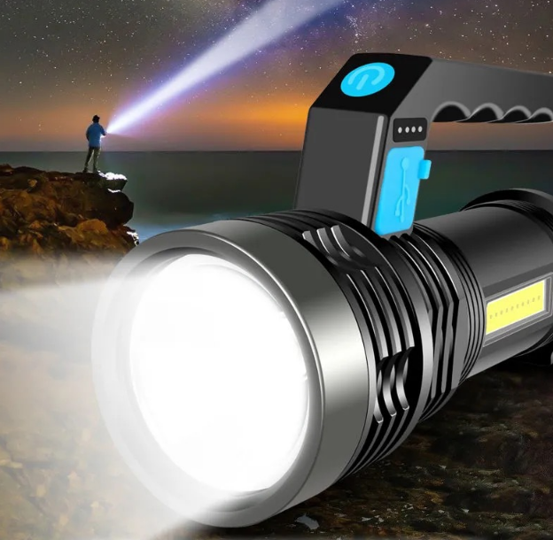 (kèm dây sạc ) Đèn pin sạc Work lights cam tay có 2 chế độ đền pin và đèn cạnh siêu sáng - đèn pin mini - den pin cam tay - đèn bão