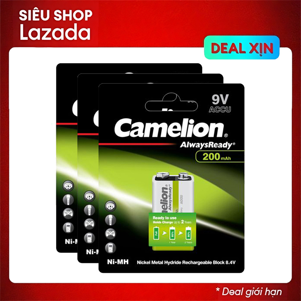 3 viên Pin sạc Camelion Rechargeable 9V dung lượng 200mAh công nghệ pin Nickel-Metal Hydrid