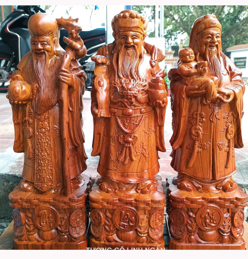 Bộ Tượng Tam Đa Phúc Lộc Thọ (Gỗ Hương Đỏ)