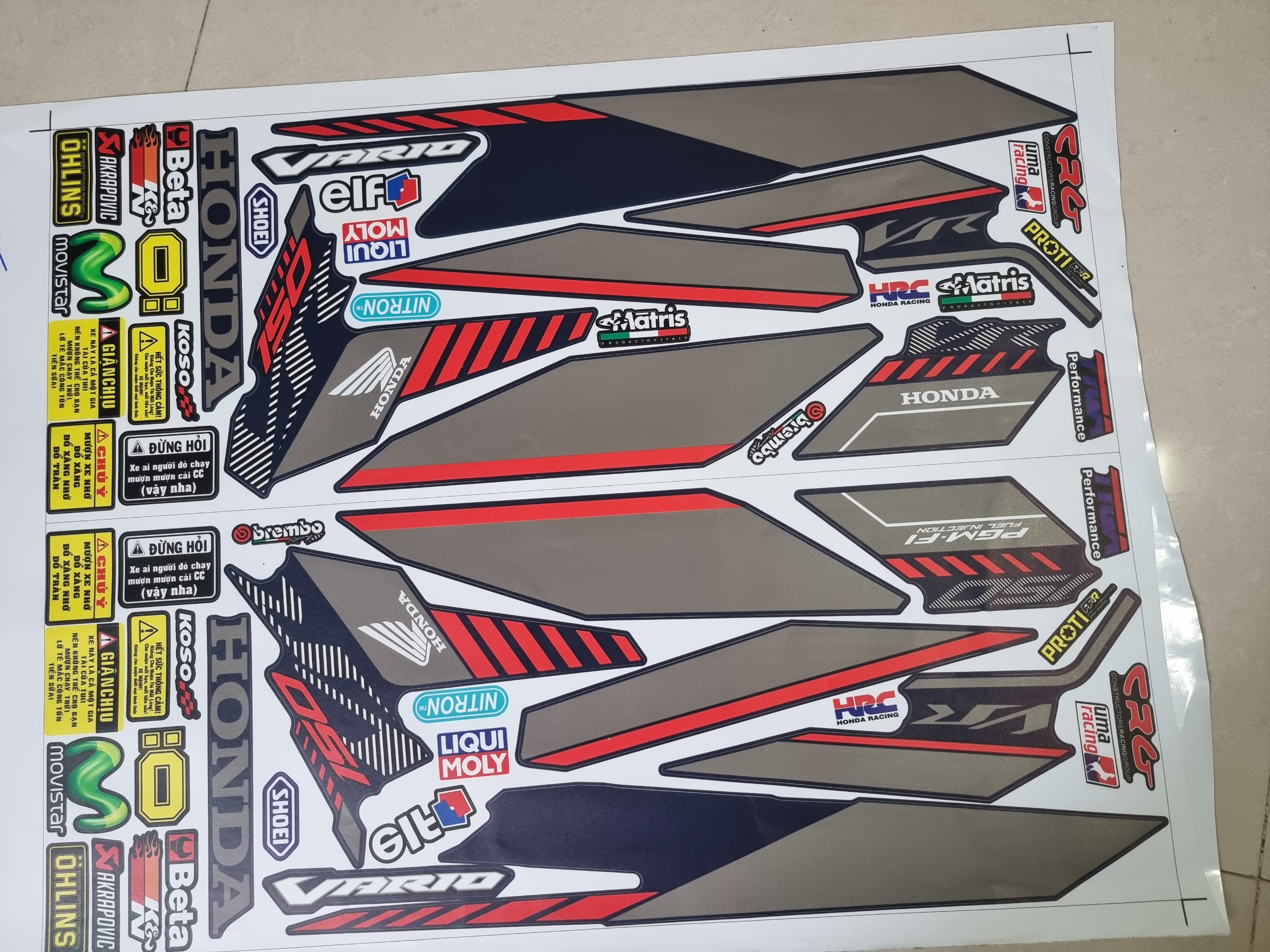 Tem xe vario honda mẫu VR150 nhám