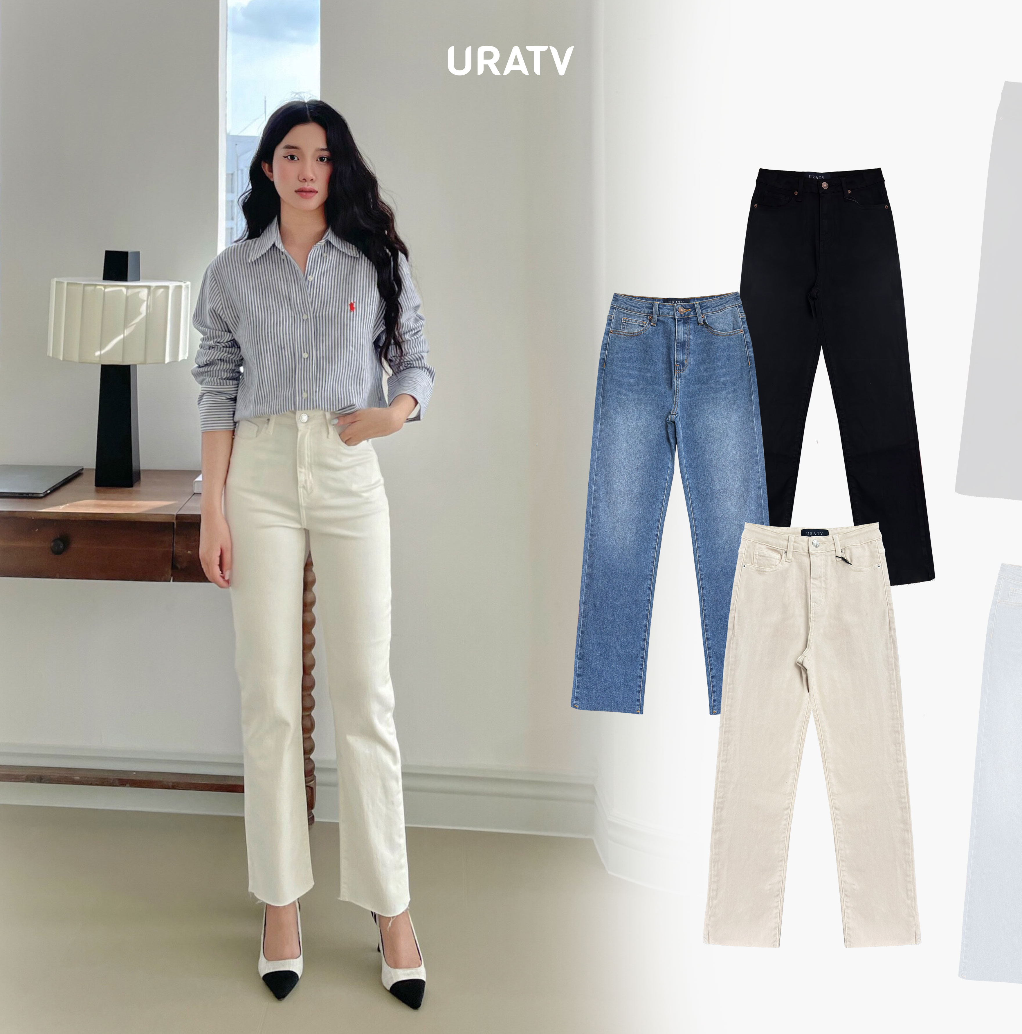 Quần jeans ống đứng basic trơn line cắt URATV