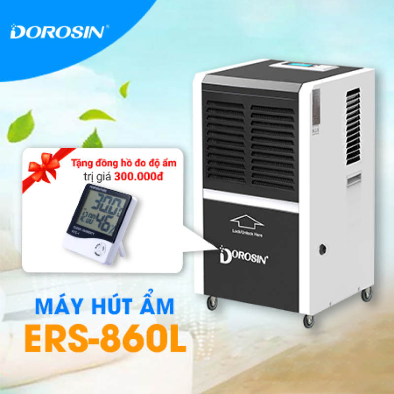 Máy hút ẩm công nghiệp Dorosin ERS-860L công suất hút ẩm 60lít/ngày Tặng Đồng Hồ Đo Nhiệt Độ, Độ Ẩm HTC-01