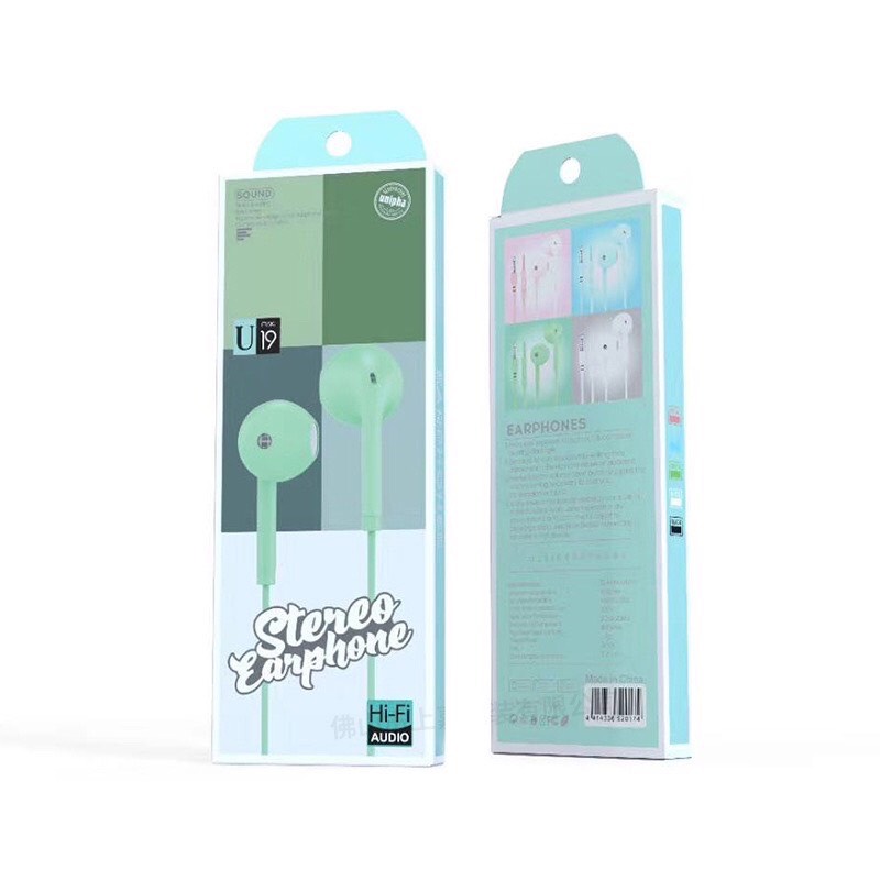 Tai nghe dây nhét tai U19 giắc cắm 3.5mm có míc dành cho mọi điện thoại Android/iOs 6s 6plus/Samsung