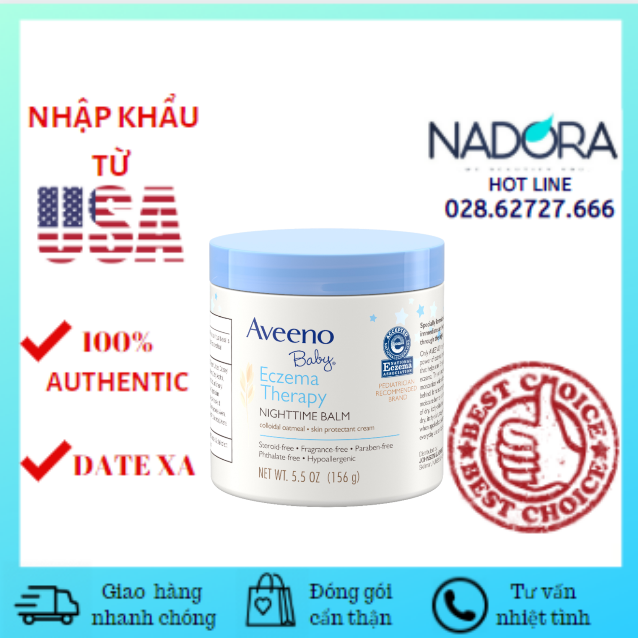 Kem Chàm Aveeno Baby Eczema Therapy NightTime Balm (156g)