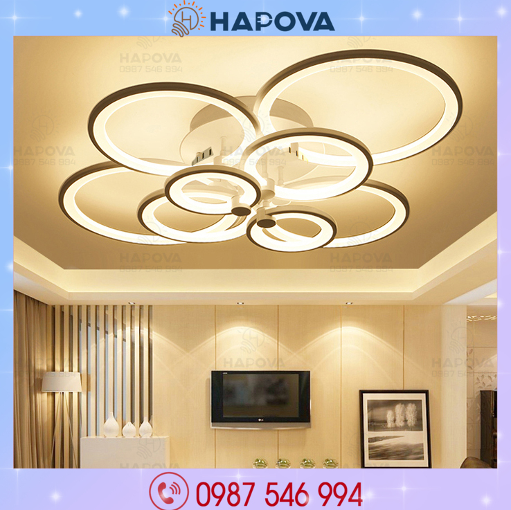 Đèn ốp trần phòng khách 8 vòng + Tặng kèm khiển HAPOVA OT 106 loại4 vòng, 6 vòng và 8 vòng